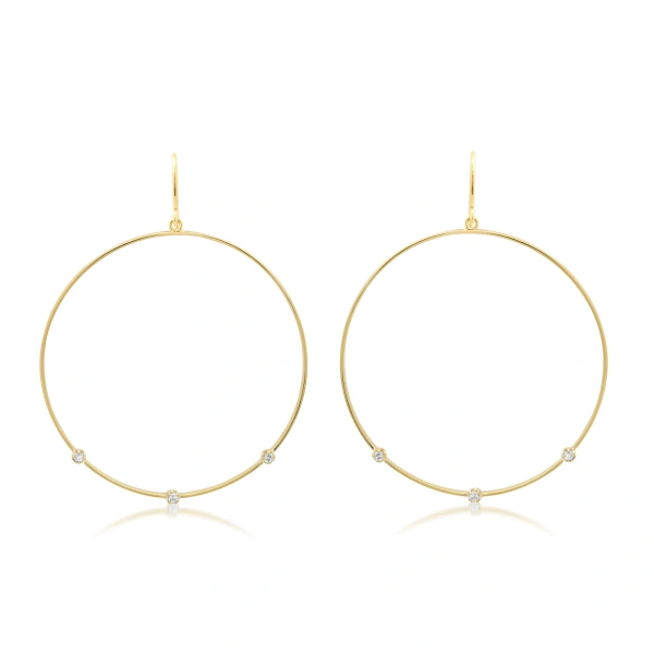 Jennifer Meyer Large Open Circle Earrings with 3 Illusion Set Diamonds in 18K Yellow Gold | Fine Earrings | Coveti