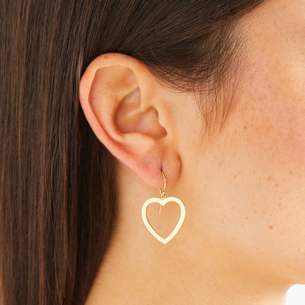 Jennifer Meyer Large Open Heart Drop Earrings in 18K Yellow Gold | Fine Earrings | Coveti