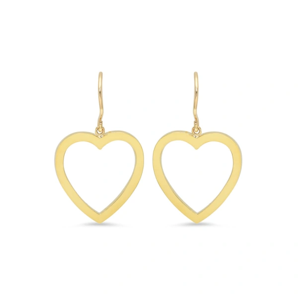 Jennifer Meyer Large Open Heart Drop Earrings in 18K Yellow Gold | Fine Earrings | Coveti