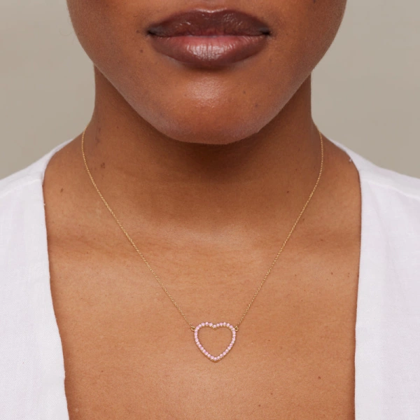 Jennifer Meyer Large Pink Sapphire Open Heart Necklace in 18K Yellow Gold | Fine Necklaces | Coveti