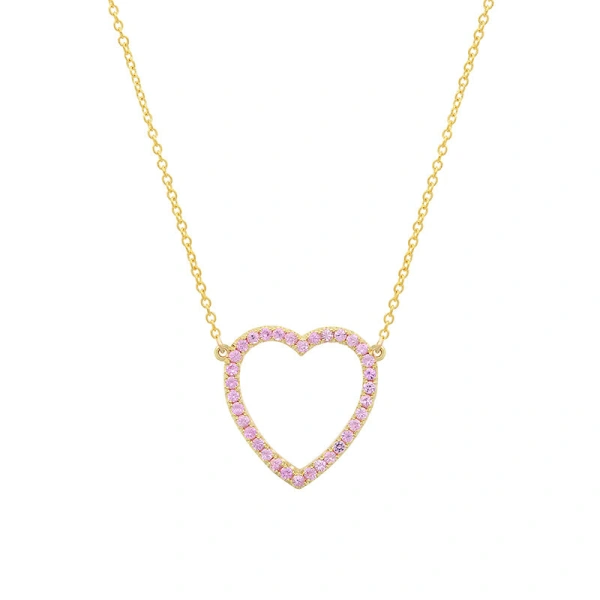 Jennifer Meyer Large Pink Sapphire Open Heart Necklace in 18K Yellow Gold | Fine Necklaces | Coveti