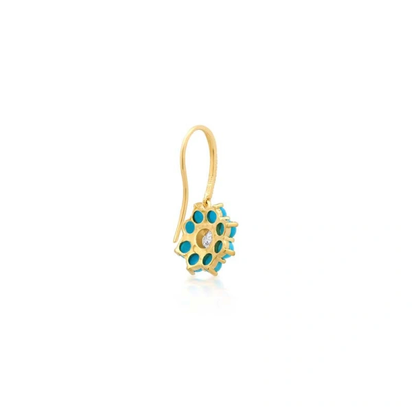 Jennifer Meyer Large Turquoise Flower Drop Earrings with Illusion Set Diamond Center in 18K Yellow Gold | Fine Earrings | Coveti