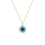 Jennifer Meyer Large Turquoise Flower Necklace with Amethyst Center in 18K Yellow Gold | Fine Necklaces | Coveti