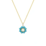 Jennifer Meyer Large Turquoise Flower Necklace with Illusion Diamond Center in 18K Yellow Gold | Fine Necklaces | Coveti