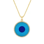 Jennifer Meyer Large Turquoise Inlay Evil Eye Pendant with Diamonds in 18K Yellow Gold | Fine Necklaces | Coveti