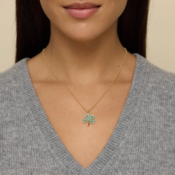 Jennifer Meyer Large Turquoise Open Clover Necklace in 18K Yellow Gold | Fine Necklaces | Coveti
