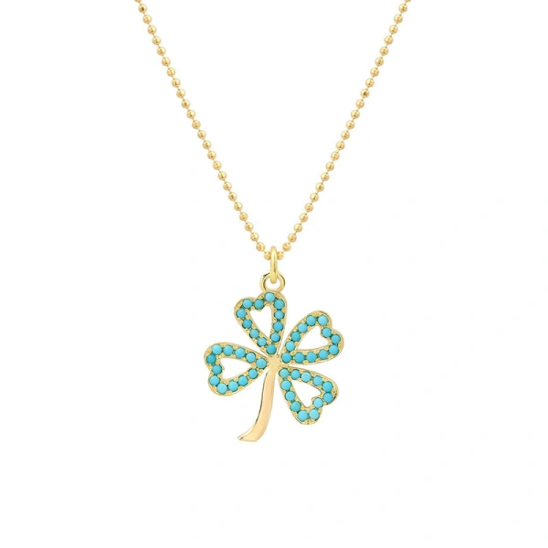 Jennifer Meyer Large Turquoise Open Clover Necklace in 18K Yellow Gold | Fine Necklaces | Coveti
