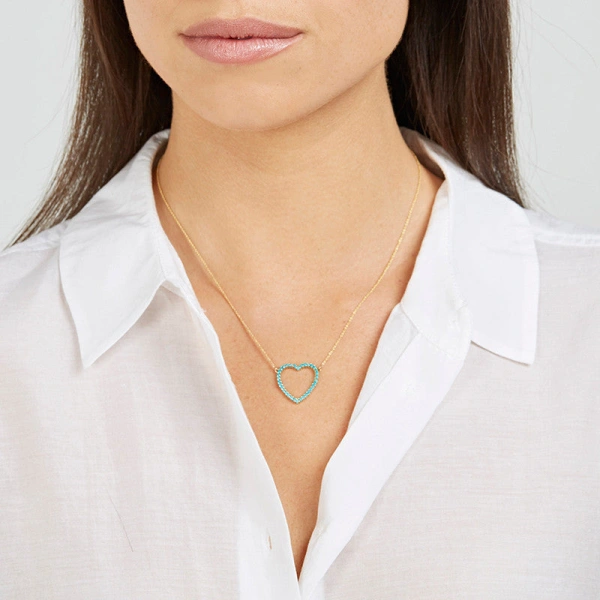 Jennifer Meyer Large Turquoise Open Heart Necklace in 18K Yellow Gold | Fine Necklaces | Coveti