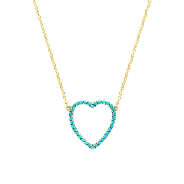 Jennifer Meyer Large Turquoise Open Heart Necklace in 18K Yellow Gold | Fine Necklaces | Coveti