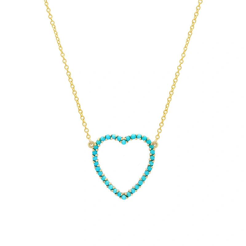 Jennifer Meyer Large Turquoise Open Heart Necklace in 18K Yellow Gold Jennifer Meyer Large Turquoise Open Heart Necklace in 18K Yellow Gold | Fine Necklaces | Coveti