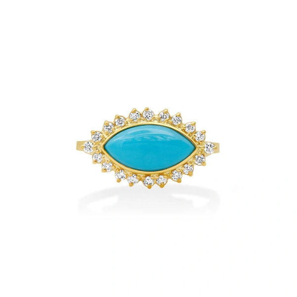 Jennifer Meyer Large Turquoise and Diamond Marquise Ring in 18K Yellow Gold | Fine Rings | Coveti