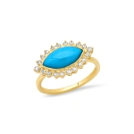 Jennifer Meyer Large Turquoise and Diamond Marquise Ring in 18K Yellow Gold | Fine Rings | Coveti