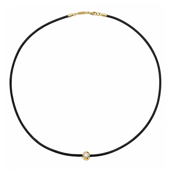 Jennifer Meyer Leather Cord Necklace with Illusion Set Diamond in 18K Yellow Gold | Fine Necklaces | Coveti