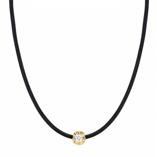Jennifer Meyer Leather Cord Necklace with Illusion Set Diamond in 18K Yellow Gold | Fine Necklaces | Coveti