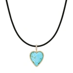Jennifer Meyer Leather Cord Necklace with Turquoise Cabochon Heart in 18K Yellow Gold | Fine Necklaces | Coveti