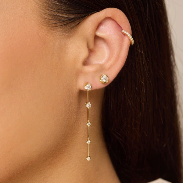 Jennifer Meyer Linear Illusion Set Diamond Earrings in 18K Yellow Gold | Fine Earrings | Coveti