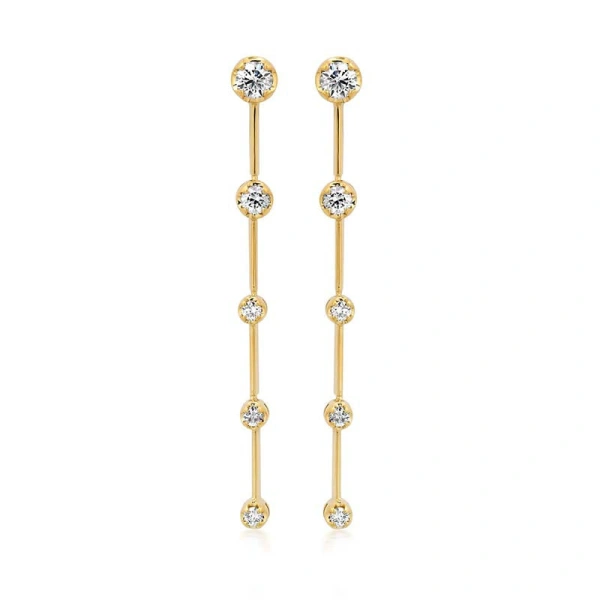 Jennifer Meyer Linear Illusion Set Diamond Earrings in 18K Yellow Gold | Fine Earrings | Coveti