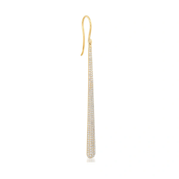Jennifer Meyer Long Diamond Dome Earrings in 18K Yellow Gold | Fine Earrings | Coveti