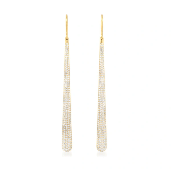 Jennifer Meyer Long Diamond Dome Earrings in 18K Yellow Gold | Fine Earrings | Coveti