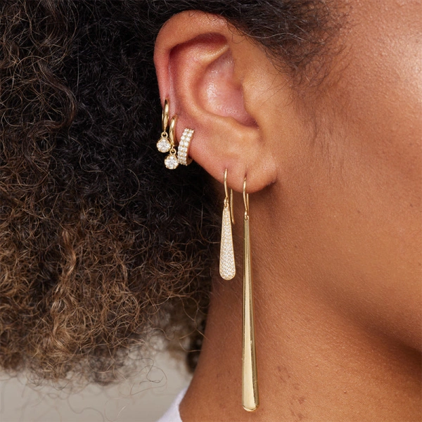 Jennifer Meyer Long Dome Drop Earrings in 18K Yellow Gold | Fine Earrings | Coveti