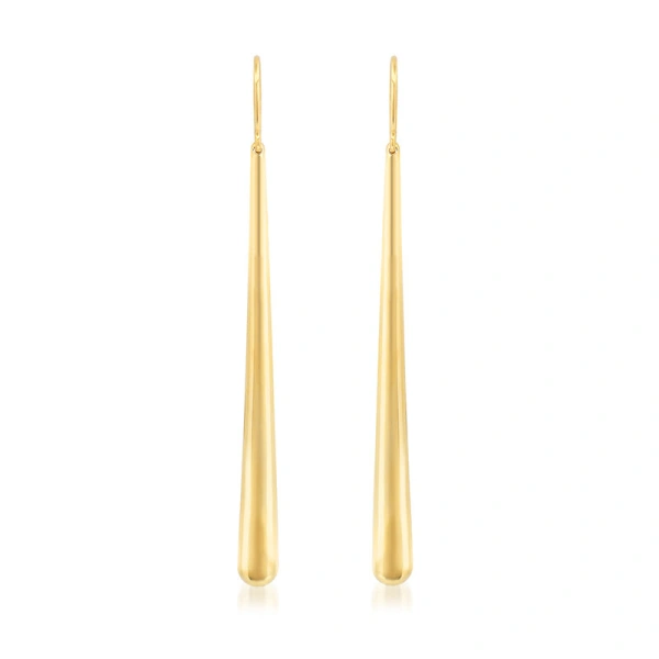 Jennifer Meyer Long Dome Drop Earrings in 18K Yellow Gold | Fine Earrings | Coveti
