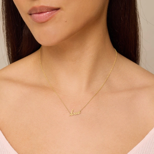 Jennifer Meyer Love Script Necklace in 18K Yellow Gold | Fine Necklaces | Coveti