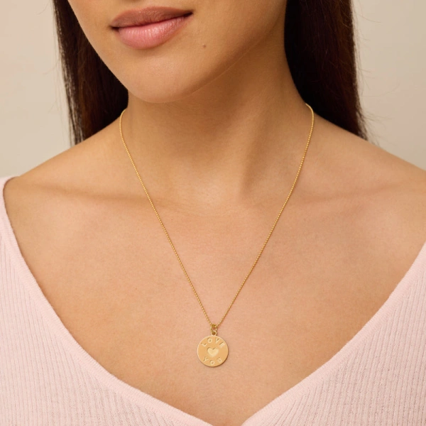 Jennifer Meyer Love You & Heart Sentiment Pendant Necklace in 14K Yellow Gold | Fine Necklaces | Coveti