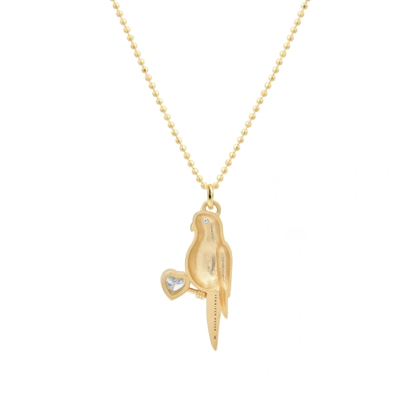Jennifer Meyer Lovebird Necklace with Diamond Heart in 18K Yellow Gold | Fine Necklaces | Coveti