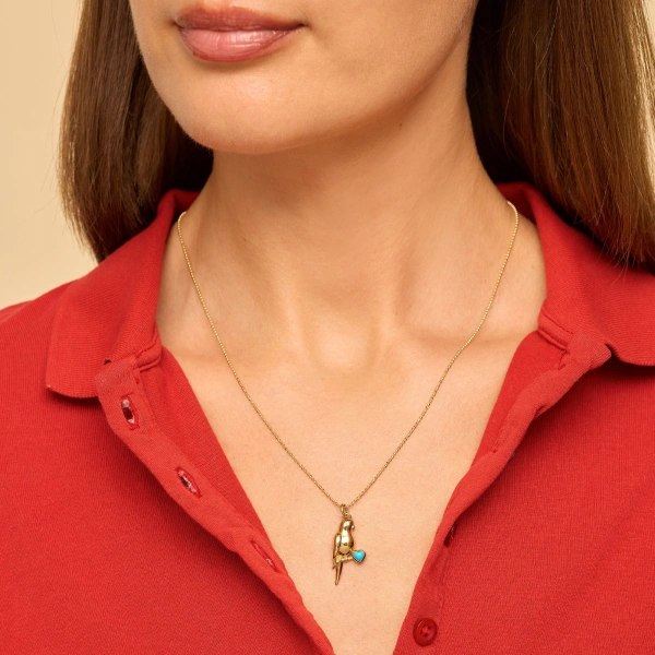 Jennifer Meyer Lovebird Necklace with Turquoise Heart in 18K Yellow Gold | Fine Necklaces | Coveti