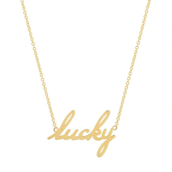 Jennifer Meyer Lucky Script Necklace in 18K Yellow Gold | Fine Necklaces | Coveti