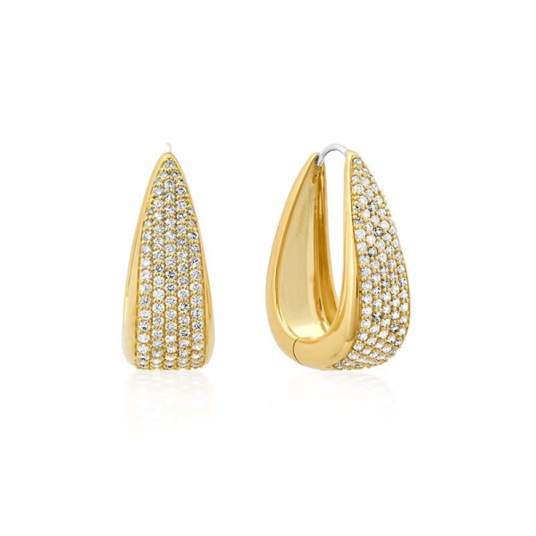Jennifer Meyer Luxe Elongated Diamond Teardrop Huggies in 18K White Gold | Fine Earrings | Coveti