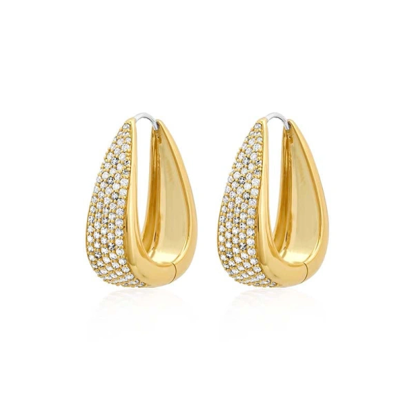 Jennifer Meyer Luxe Elongated Diamond Teardrop Huggies in 18K White Gold | Fine Earrings | Coveti