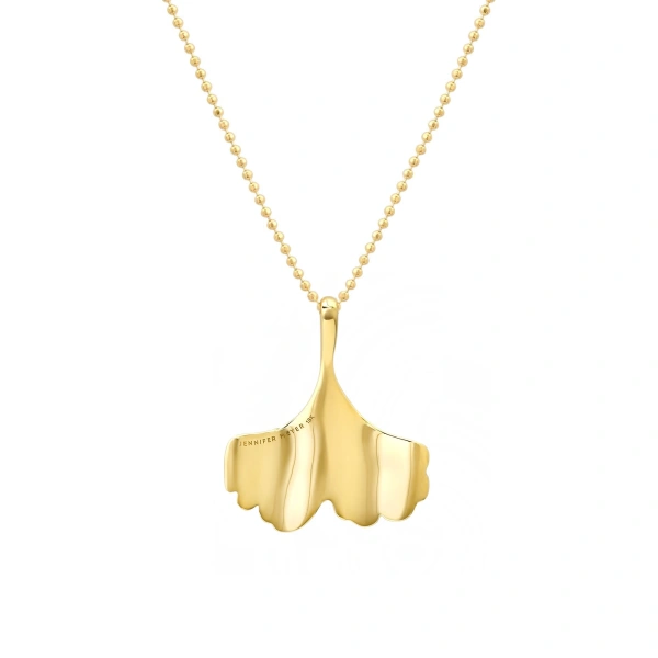 Jennifer Meyer Luxe Ginkgo Leaf Necklace in 18K Yellow Gold | Fine Necklaces | Coveti