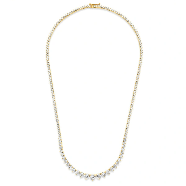 Jennifer Meyer Luxe Graduated 3 Prong Diamond Tennis Necklace in 18K Yellow Gold | Fine Necklaces | Coveti