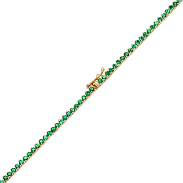 Jennifer Meyer Luxe Graduated 3 Prong Emerald Tennis Necklace in 18K Yellow Gold | Fine Necklaces | Coveti