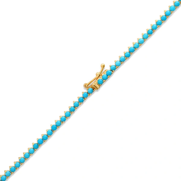 Jennifer Meyer Luxe Graduated 3 Prong Turquoise Tennis Necklace in 18K Yellow Gold | Fine Necklaces | Coveti