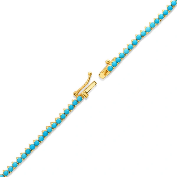 Jennifer Meyer Luxe Graduated 3 Prong Turquoise Tennis Necklace in 18K Yellow Gold | Fine Necklaces | Coveti