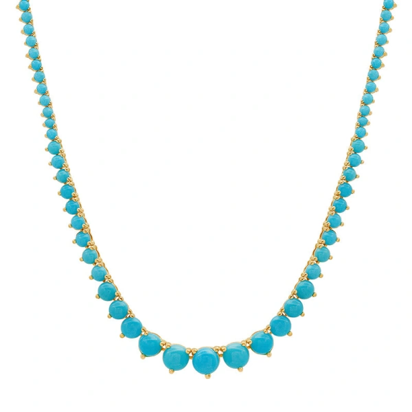 Jennifer Meyer Luxe Graduated 3 Prong Turquoise Tennis Necklace in 18K Yellow Gold | Fine Necklaces | Coveti