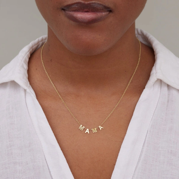 Jennifer Meyer Mama Mini Uppercase Letter Necklace in 14K Yellow Gold | Fine Necklaces | Coveti