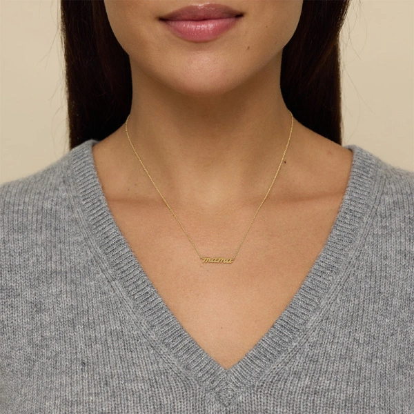 Jennifer Meyer Mama Script Necklace in 18K Yellow Gold | Fine Necklaces | Coveti