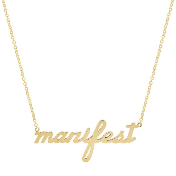 Jennifer Meyer Manifest Script Necklace in 18K Yellow Gold | Fine Necklaces | Coveti