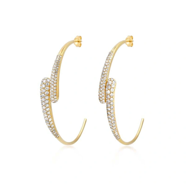 Jennifer Meyer Medium Diamond Double Dome Hoops in 18K Yellow Gold | Fine Earrings | Coveti
