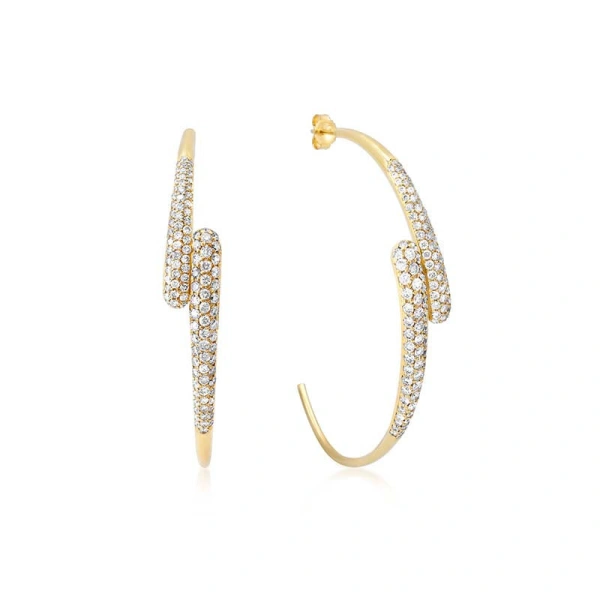 Jennifer Meyer Medium Diamond Double Dome Hoops in 18K Yellow Gold | Fine Earrings | Coveti