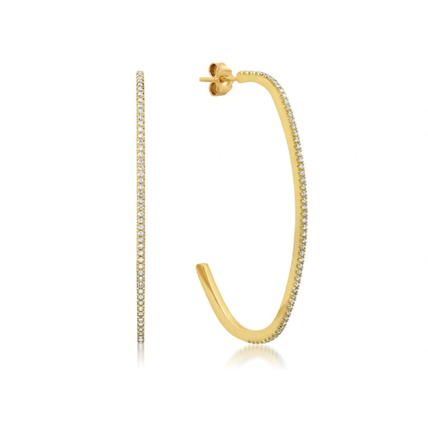 Jennifer Meyer Medium Diamond Elongated Edith Hoops in 18K Yellow Gold | Fine Earrings | Coveti