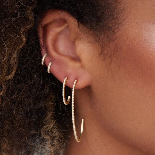 Jennifer Meyer Medium Diamond Elongated Edith Hoops in 18K Yellow Gold | Fine Earrings | Coveti