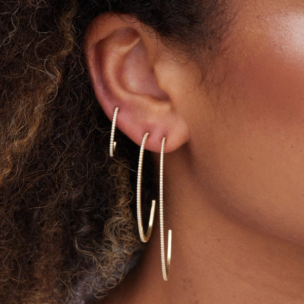 Jennifer Meyer Medium Diamond Elongated Edith Hoops in 18K Yellow Gold | Fine Earrings | Coveti