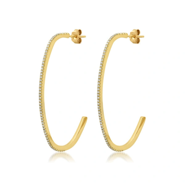 Jennifer Meyer Medium Diamond Elongated Edith Hoops in 18K Yellow Gold | Fine Earrings | Coveti