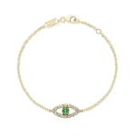 Jennifer Meyer Medium Diamond Open Evil Eye Bracelet with Emerald Center in 14K Yellow Gold | Fine Bracelets | Coveti