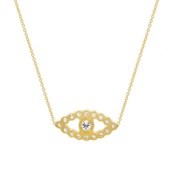 Jennifer Meyer Medium Diamond Open Evil Eye Necklace in 14K Yellow Gold | Fine Necklaces | Coveti