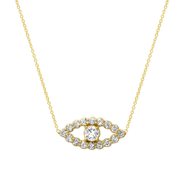 Jennifer Meyer Medium Diamond Open Evil Eye Necklace in 14K Yellow Gold | Fine Necklaces | Coveti
